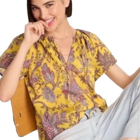 J.Crew Collection Poplin Ratti Top Shirt Size Small Yellow Pink Cotton Blouse - Picture 2 of 4